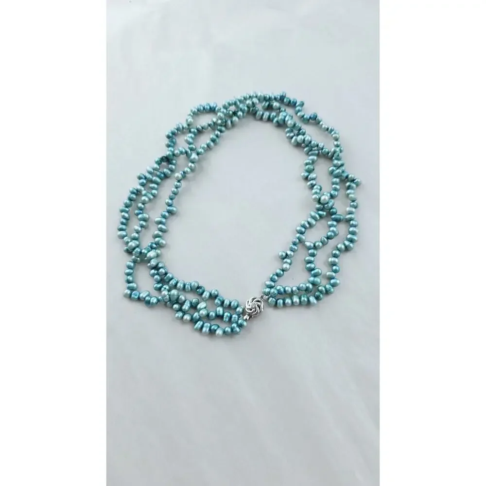 Genuine rice Pearl 3 strand Choker Necklace 16